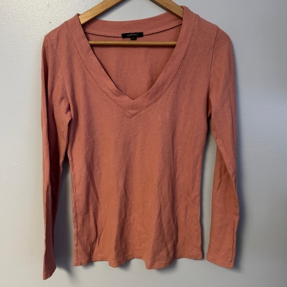 0424-29 Pink Waffle Vneck Long Sleeve Top - Picture 1 of 5